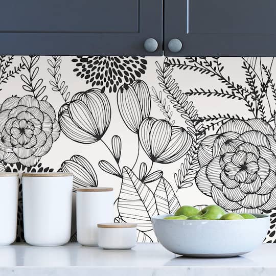 NuWallpaper Black Secret Garden Peel & Stick Wallpaper